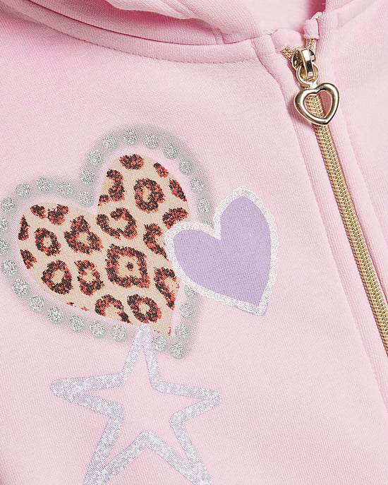 River Island Mini Girls Hoodie & Joggers Set Pink Graffiti Zip 2 Piece - Image 3
