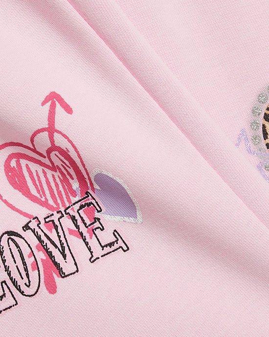 River Island Mini Girls Hoodie & Joggers Set Pink Graffiti Zip 2 Piece - Image 4