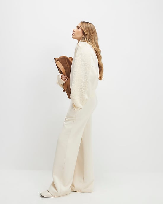 River Island Womens Sweatshirt Cream Long Sleeve Borg Detail - Image 2