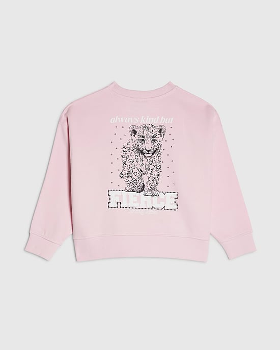 River Island Girls Sweatshirt Pink Fierce Vibes Cheetah - Image 1