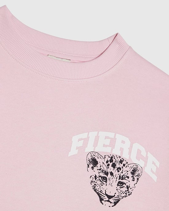 River Island Girls Sweatshirt Pink Fierce Vibes Cheetah - Image 2