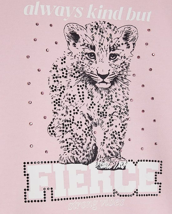 River Island Girls Sweatshirt Pink Fierce Vibes Cheetah - Image 3