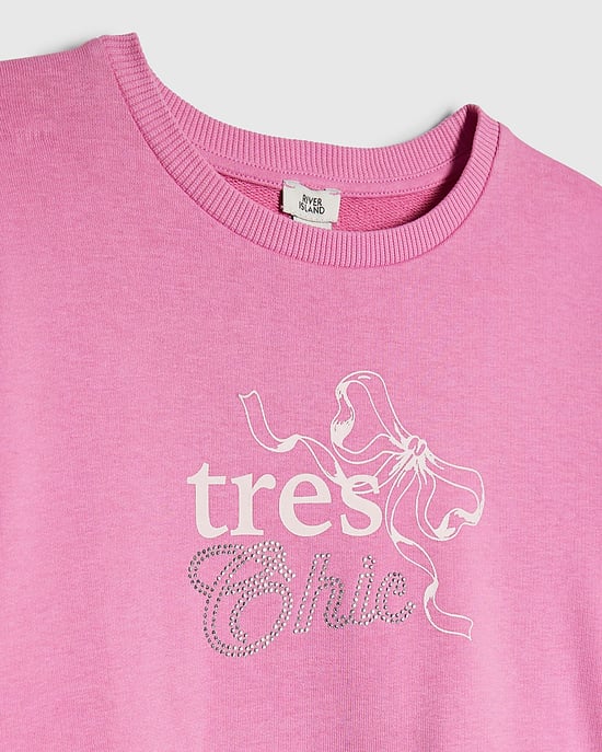 River Island Girls Sweatshirt Pink Tres Chic Lace Hem - Image 2