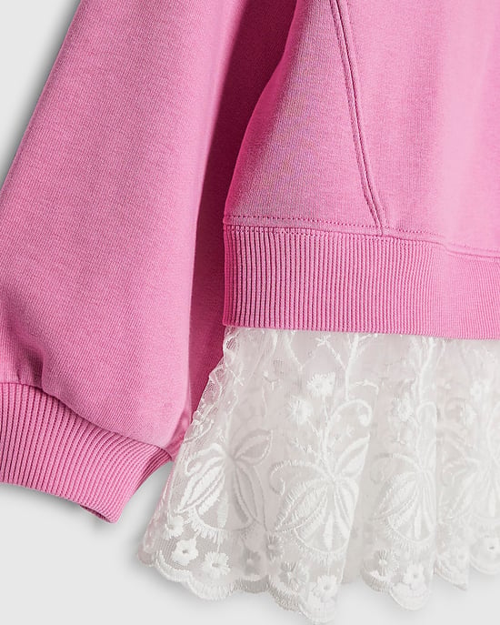 River Island Girls Sweatshirt Pink Tres Chic Lace Hem - Image 3