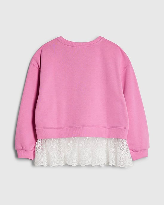 River Island Girls Sweatshirt Pink Tres Chic Lace Hem - Image 4