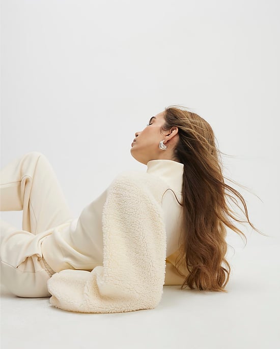 River Island Womens Sweatshirt Cream Long Sleeve Borg Detail - Image 4