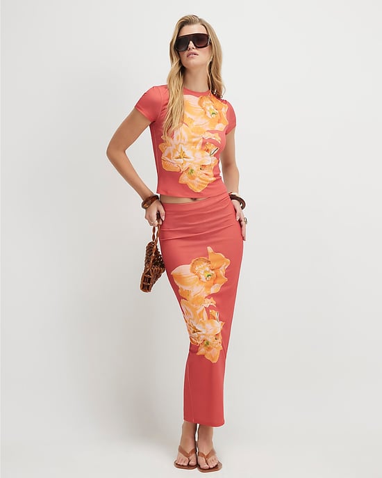 River Island Womens Maxi Skirt Orange Floral Elasticated Waist - Image 2