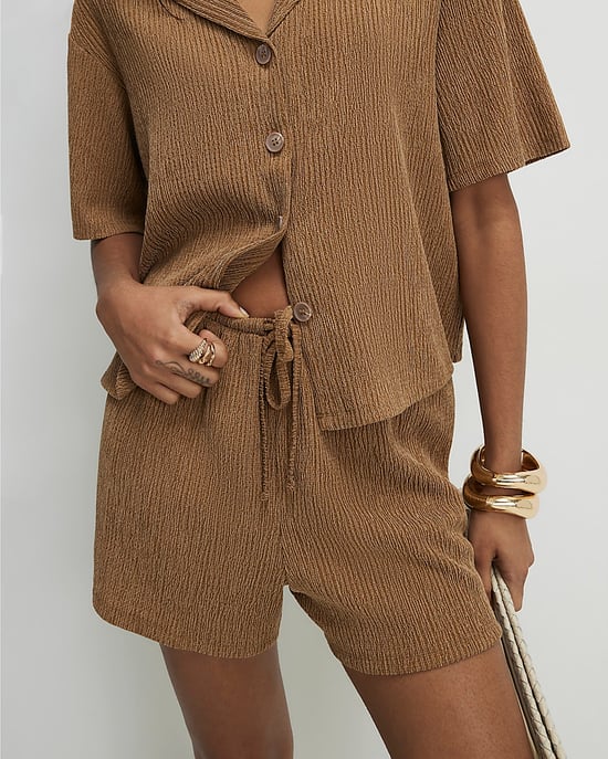 River Island Womens Shorts Beige Textured Drawstring Waist - Image 1