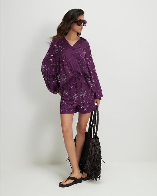 River Island Womens Shorts Purple Embellished Palm - Image 2