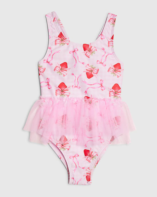 River Island Mini Girls Swimsuit Pink Strawberry Bow Tutu - Image 1