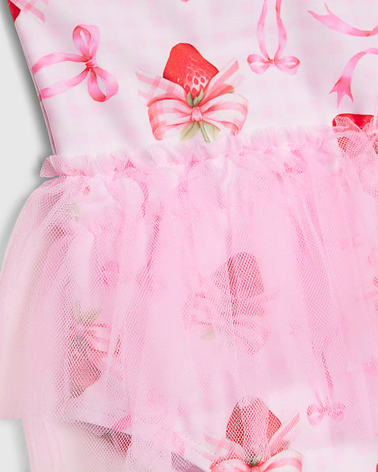 River Island Mini Girls Swimsuit Pink Strawberry Bow Tutu - Image 2