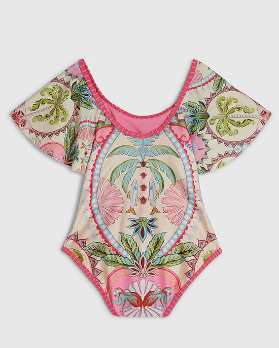 River Island Girls Swimsuit Pink Palm Tree Print Scoop Neck - Image 4