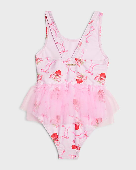 River Island Mini Girls Swimsuit Pink Strawberry Bow Tutu - Image 4