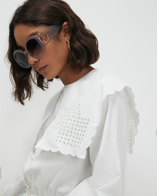 River Island Womens Shirt White Cotton Broderie Detail Cropped - Image 2