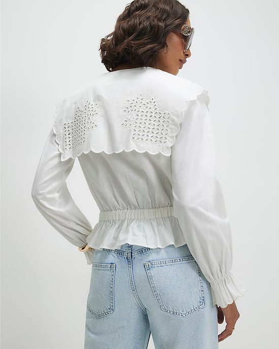 River Island Womens Shirt White Cotton Broderie Detail Cropped - Image 3