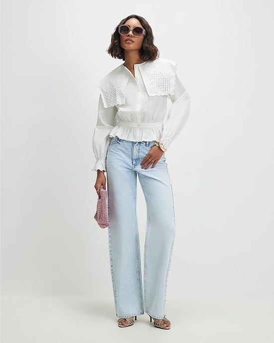 River Island Womens Shirt White Cotton Broderie Detail Cropped - Image 4