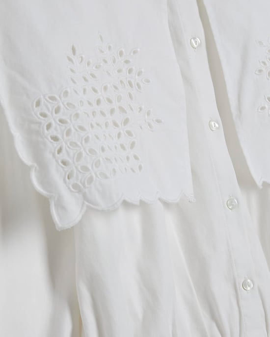 River Island Womens Shirt White Cotton Broderie Detail Cropped - Image 5