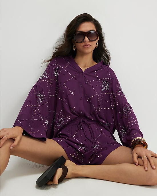 River Island Womens Shirt Purple Palm Embellished - Image 1