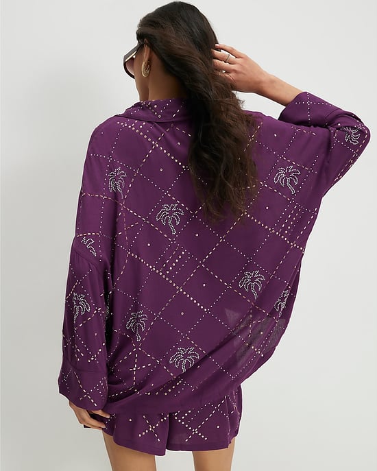River Island Womens Shirt Purple Palm Embellished - Image 3
