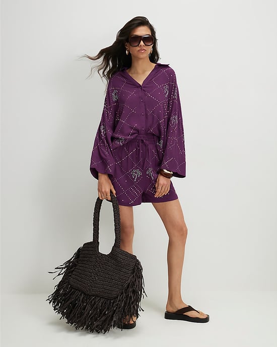 River Island Womens Shirt Purple Palm Embellished - Image 4