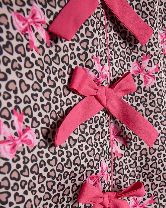 River Island Girls Brown Leopard Bow Print Satin Pyjamas - Image 3