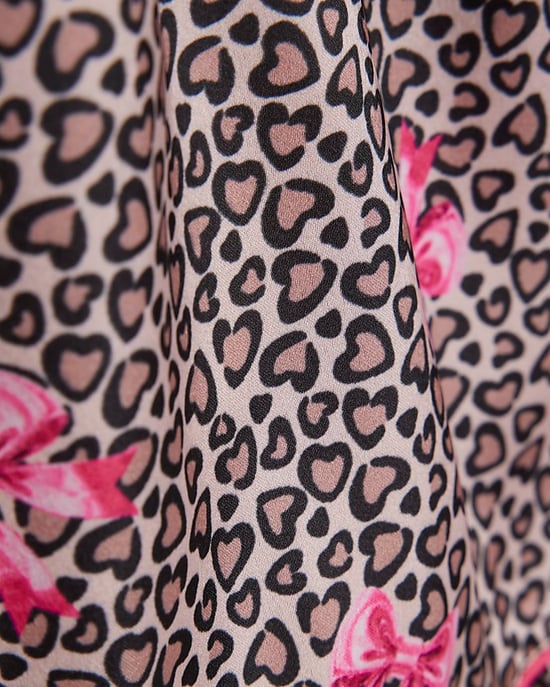 River Island Girls Brown Leopard Bow Print Satin Pyjamas - Image 4