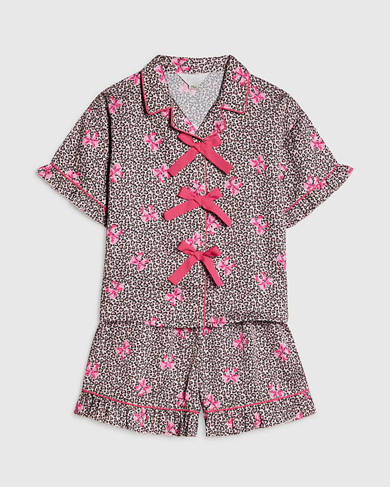 River Island Girls Brown Leopard Bow Print Satin Pyjamas - Image 5
