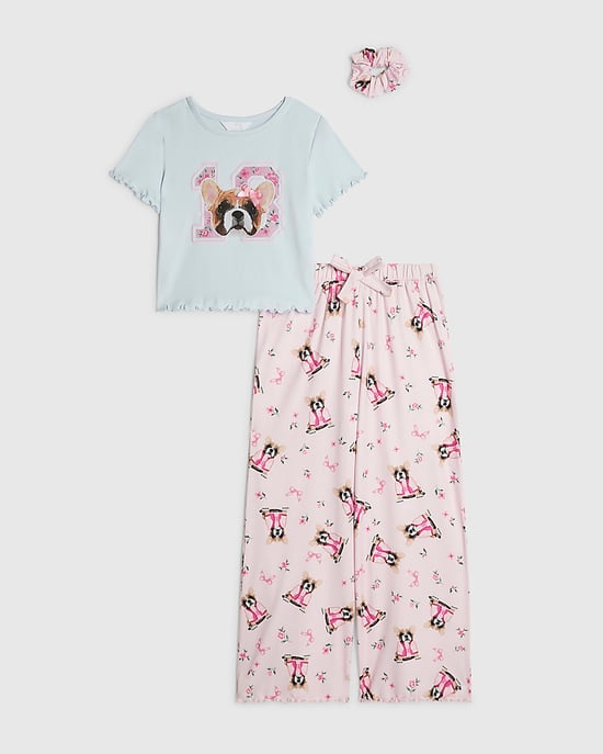River Island Girls Pyjamas Set Pink Ditsy Puppytooth 2 Piece - Image 1