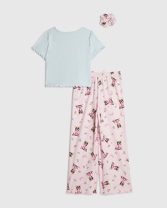 River Island Girls Pyjamas Set Pink Ditsy Puppytooth 2 Piece - Image 2