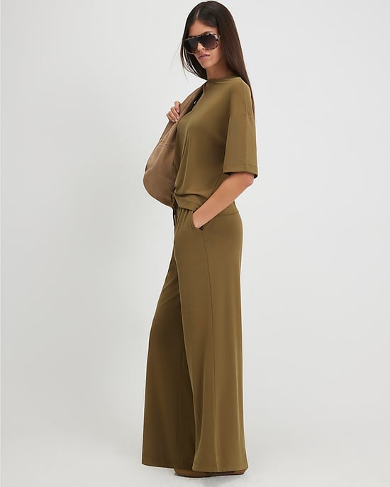 River Island Womens Wide Leg Trousers Khaki Soft Touch - Image 1