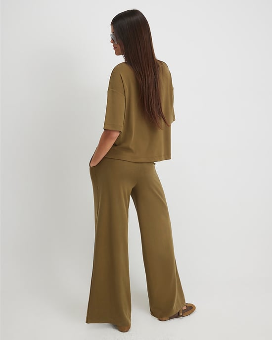 River Island Womens Wide Leg Trousers Khaki Soft Touch - Image 4
