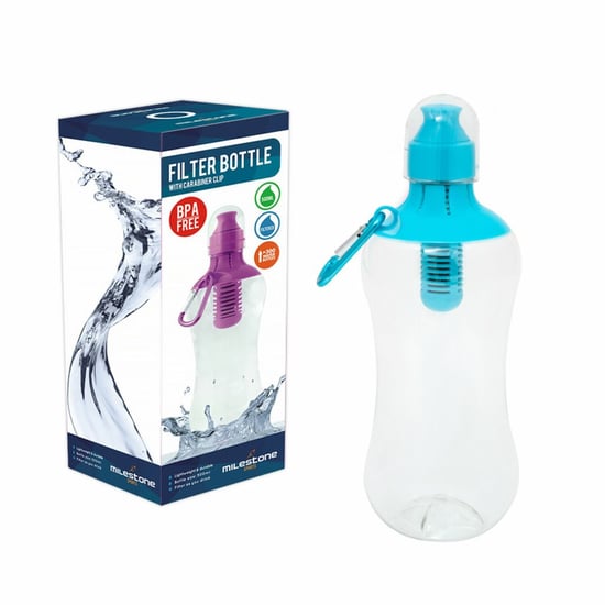Sports Carbon Filter Water Drinks Bottle with Carabiner Clip - Blue - Image 2