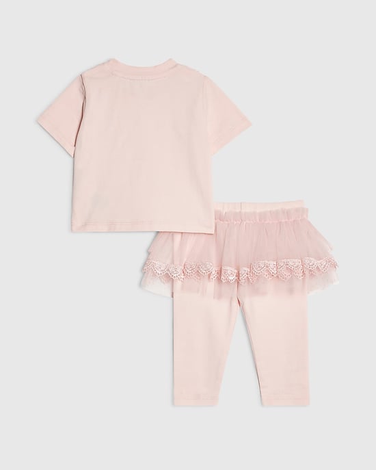 River Island Baby Girls T-Shirt & Leggings Set Pink Tulle 2 Piece - Image 2