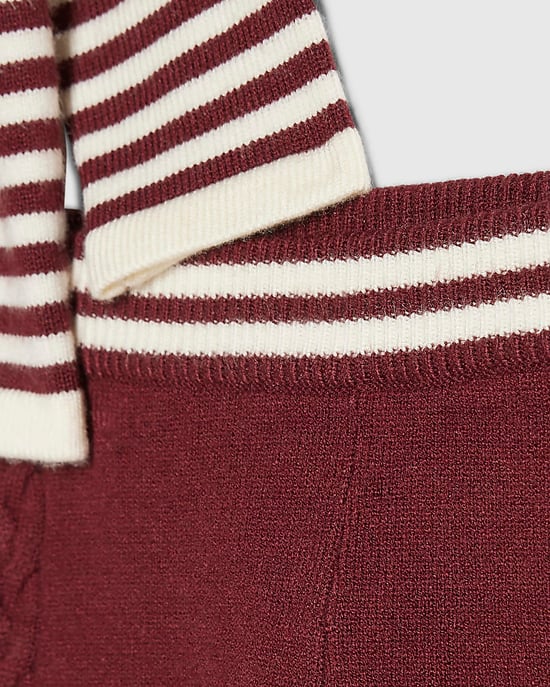River Island Baby Boys Polo & Bottoms Set Burgundy Stripe Knit 2 Piece - Image 4