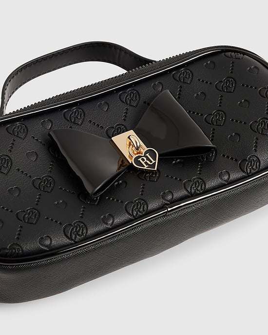 River Island Girls Pencil Case Black Padlock Bow Zip - Image 3