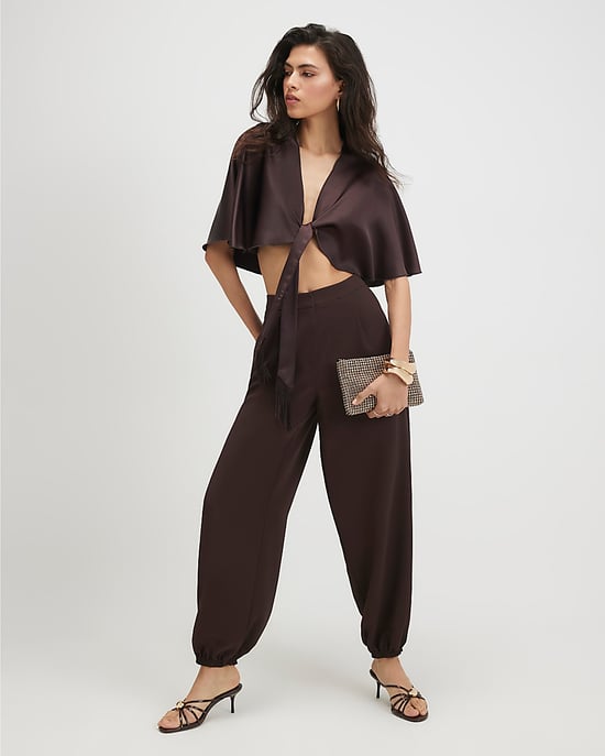 River Island Womens Cape Brown Tie Front Satin Fringe - Image 2