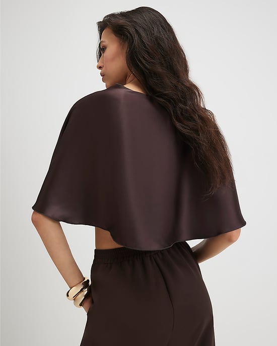 River Island Womens Cape Brown Tie Front Satin Fringe - Image 3
