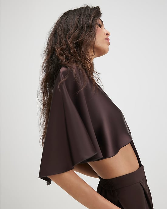 River Island Womens Cape Brown Tie Front Satin Fringe - Image 4