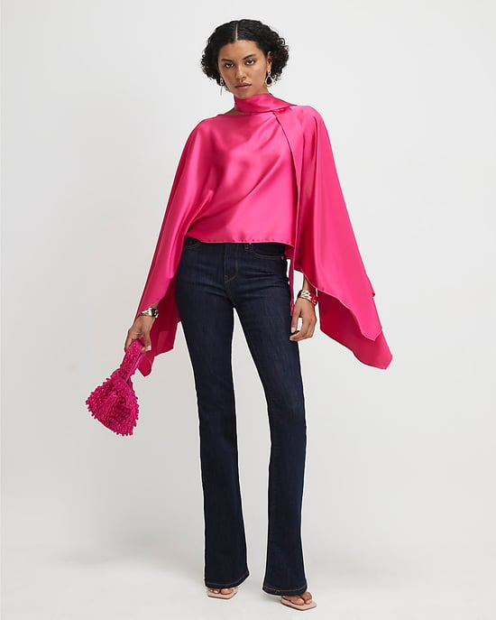 River Island Womens Cape Pink Satin Fringed Scarf Detail - Image 1