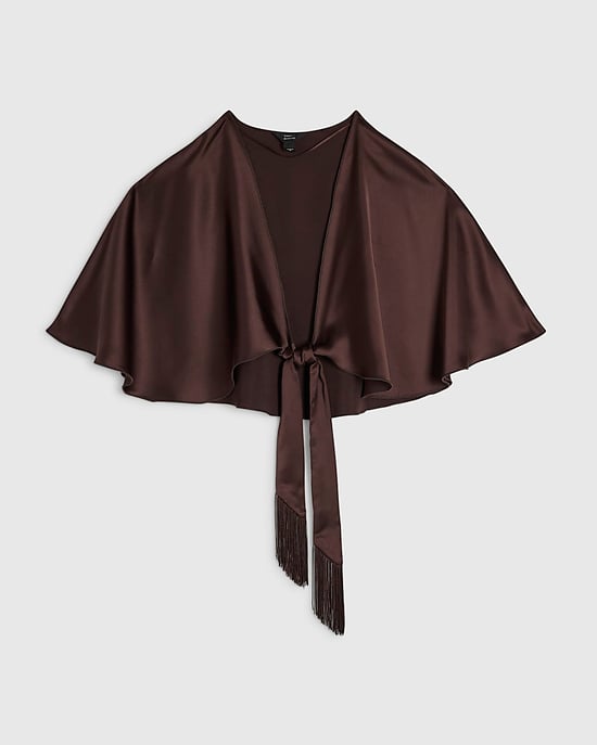 River Island Womens Cape Brown Tie Front Satin Fringe - Image 6