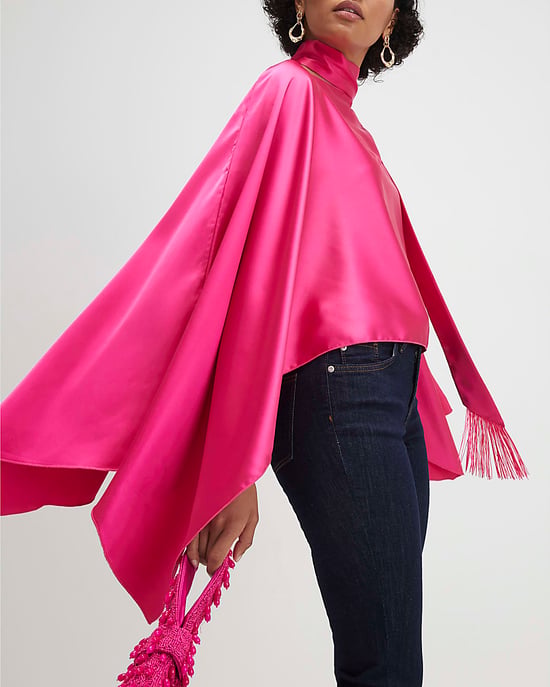 River Island Womens Cape Pink Satin Fringed Scarf Detail - Image 2