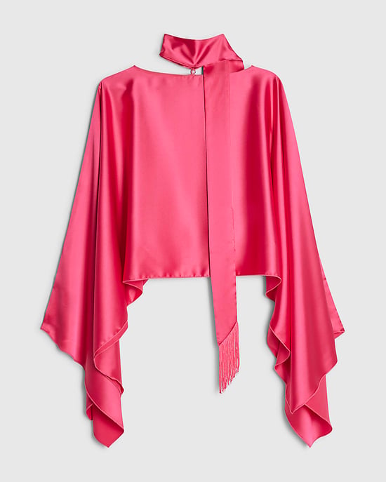 River Island Womens Cape Pink Satin Fringed Scarf Detail - Image 4