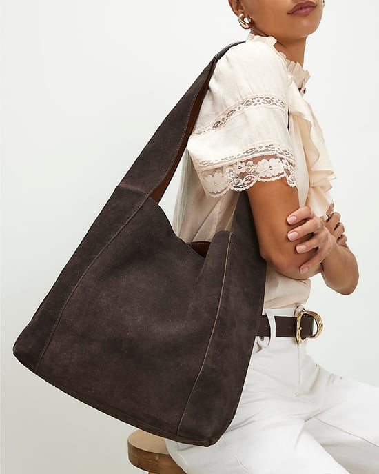 River Island Womens Slouch Bag Brown Suede Panelled - Image 5