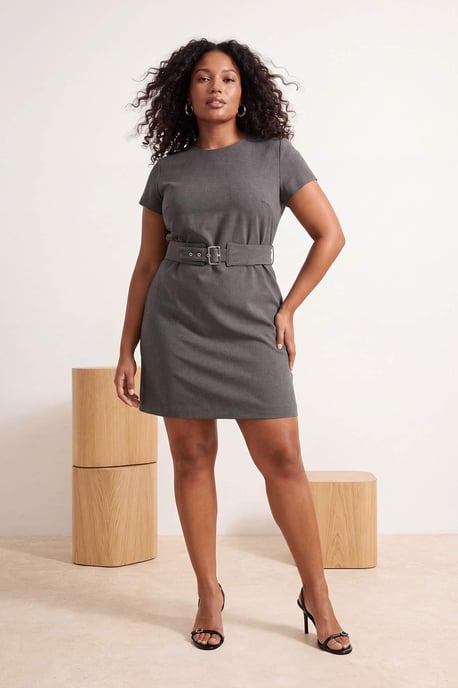 Trendyol Curve Dam Grå Randig Kort / Mini Kort Bodycon Plus size Klänning - Image 2