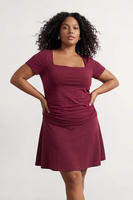 Trendyol Curve Dam Vinröd Enfärgad Kort / Mini Kort Casual A-linje Plus size Klänning - Image 6
