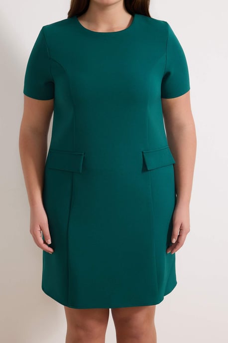 Trendyol Curve Dam Grön Enfärgad Kort / Mini Trekvartsärm Casual A-linje Plus size Klänning - Image 2