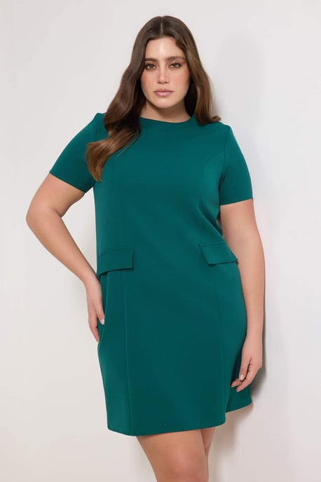 Trendyol Curve Dam Grön Enfärgad Kort / Mini Trekvartsärm Casual A-linje Plus size Klänning - Image 6