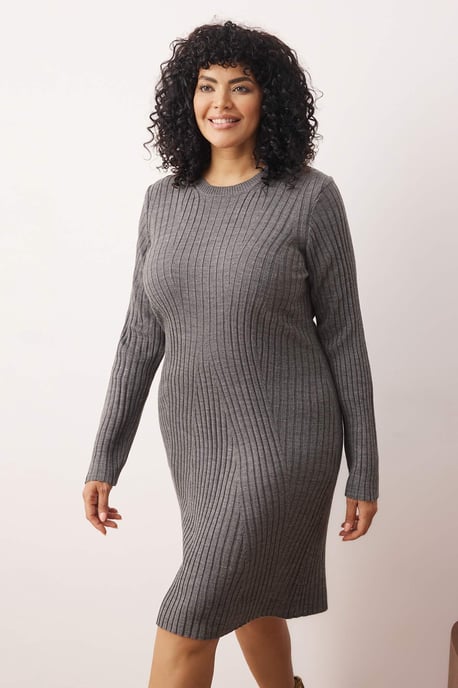 Trendyol Curve Dam Grå Enfärgad Kort / Mini Lång Casual Bodycon Plus size Klänning - Image 6