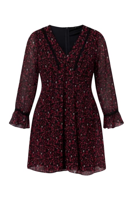 Trendyol Curve Dam Vinröd Blommig Kort / Mini Lång A-linje Plus size Klänning - Image 5