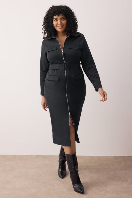 Trendyol Curve Dam Grå Enfärgad Kort / Mini Lång Casual Skjortklänning Plus size Klänning - Image 2